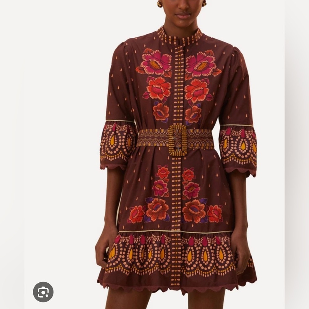 Bright Flora Brown shortsleeved Farm Rio mini dress